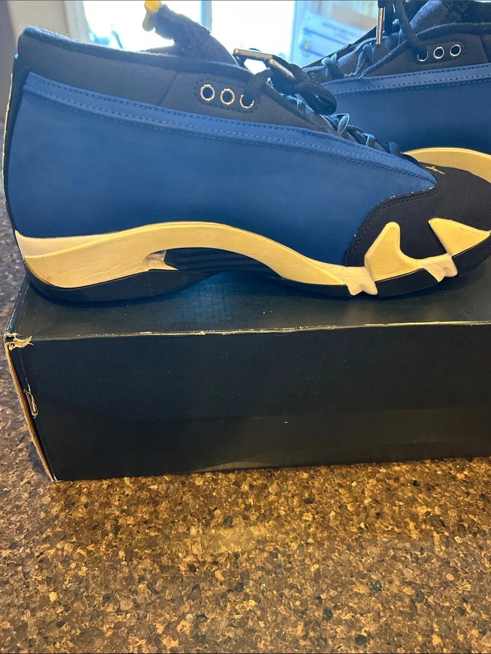 Jordan 14 Retro Low Men’s Mid-Top Sneakers in Blue and Yellow (2015)